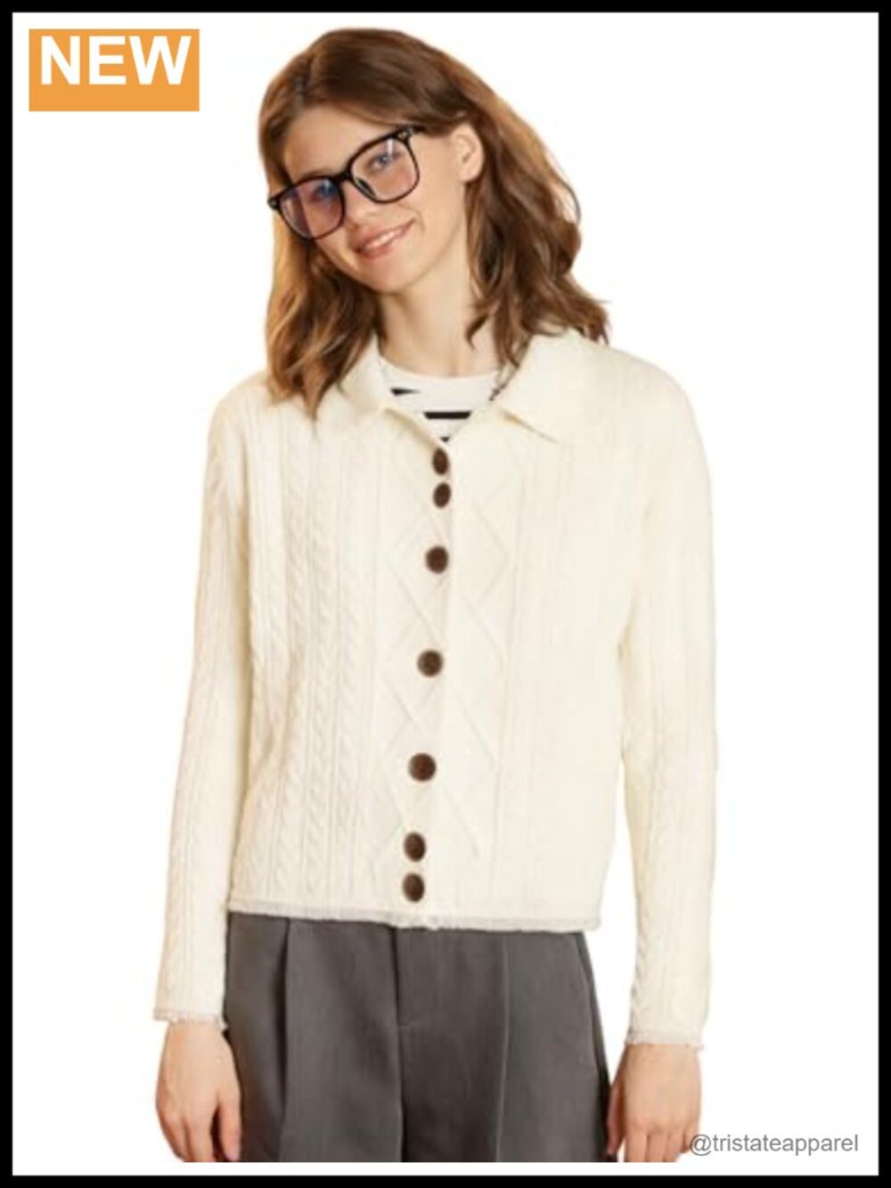 100% Merino Wool Cable Knit Cardigan Sweater for Women
